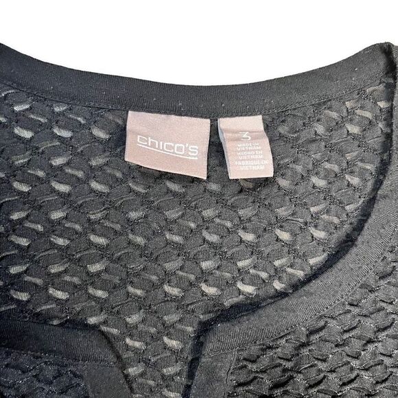 Chico's Women Top Quarter Sleeve Black Small V Neckline Open Knit Black XL Chico - Picture 4 of 11